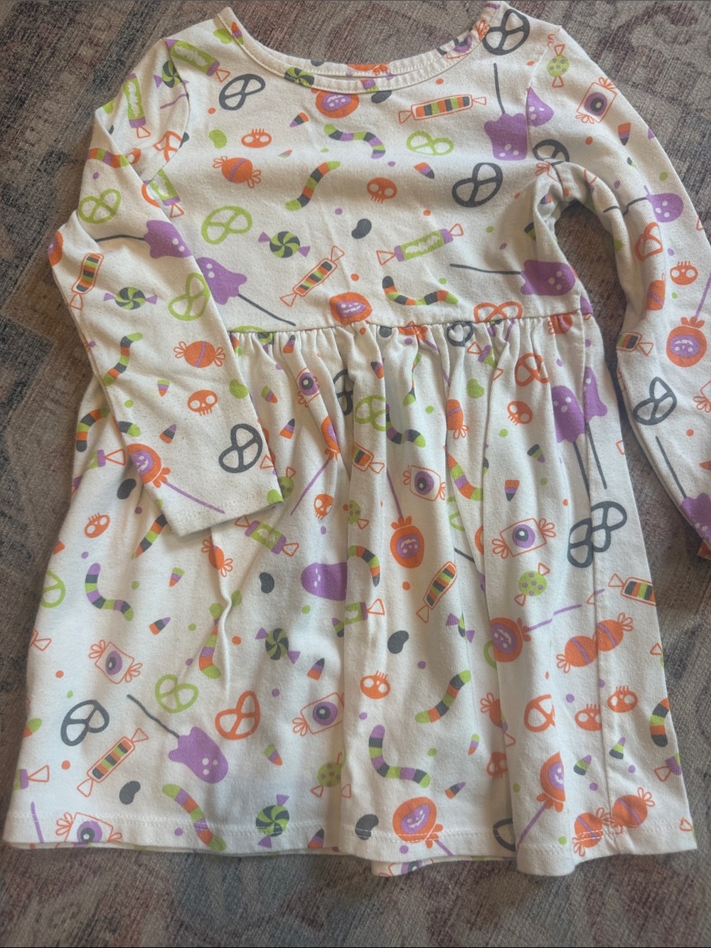 Girls' Halloween Candy Print Long Sleeve Nightgown - White with Purple & Orange
